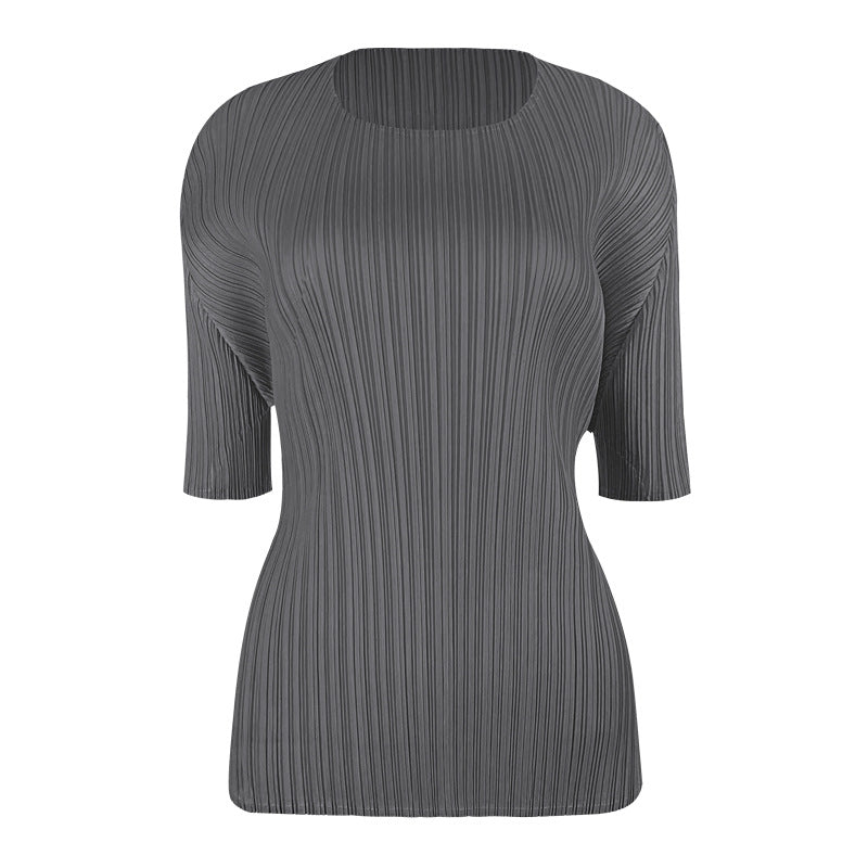 Simple Basic Solid Color round Neck T-shirt Slim-Fit Slimming Bottoming Shirt Top