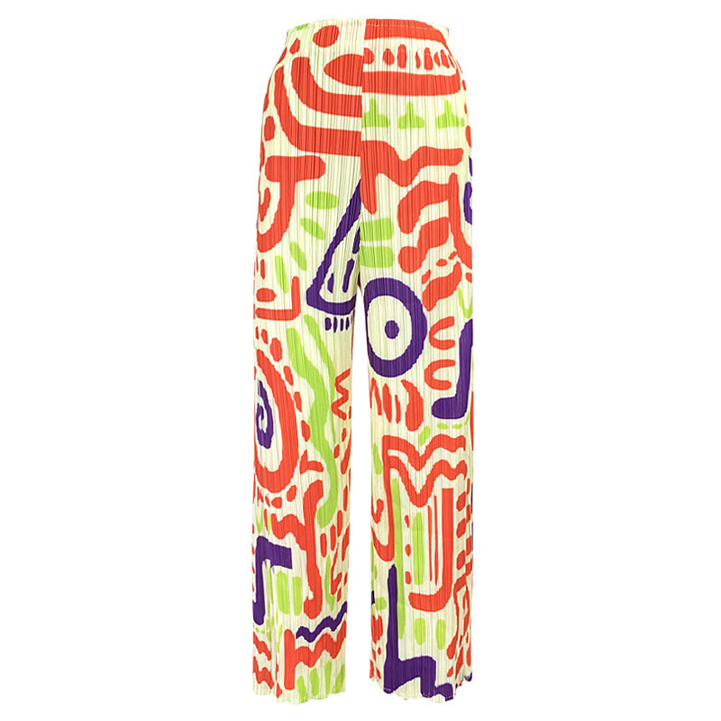 Personalized Trendy Design Printed Casual Cropped Pants Women's Loose Pleated Comfortable Women's Pants