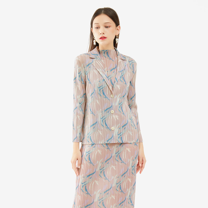 Classic Style Casual Printing Suit Slimming Top and Skirt Coat for Women