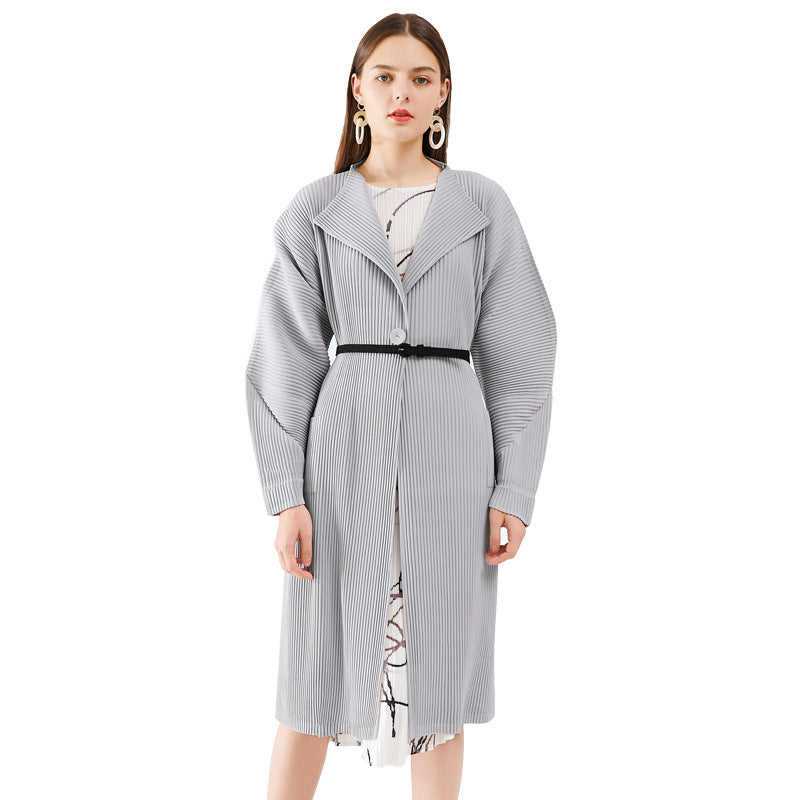Leisure Cargo plus Coat Solid Color Pleated Raglan Sleeve Women's Trench Coat