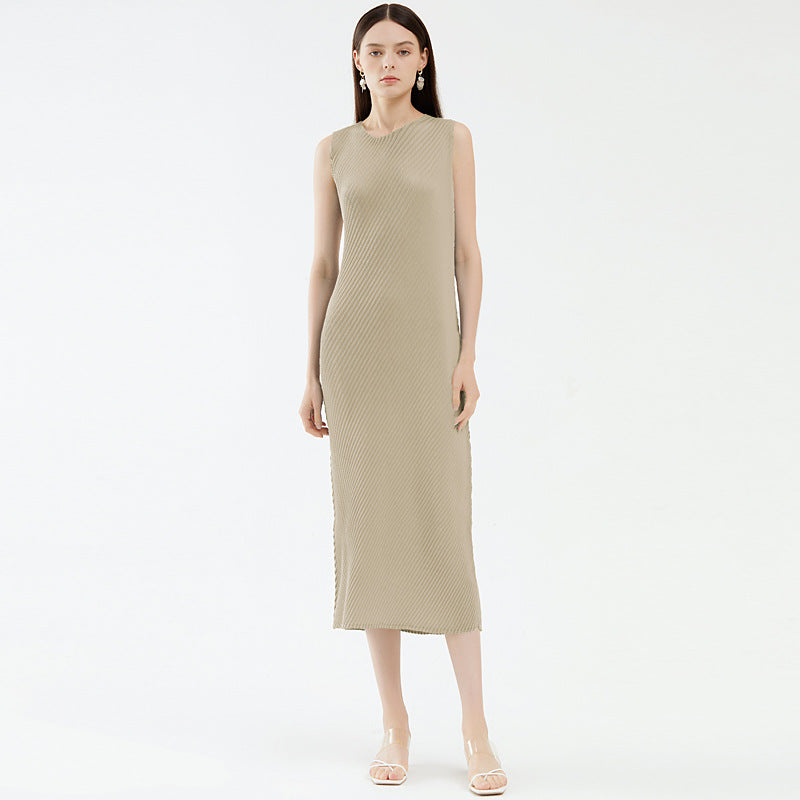 Main Line Scale Pleated Design Sense Niche Skirt Waist Slimming Mid-Length Dress Women