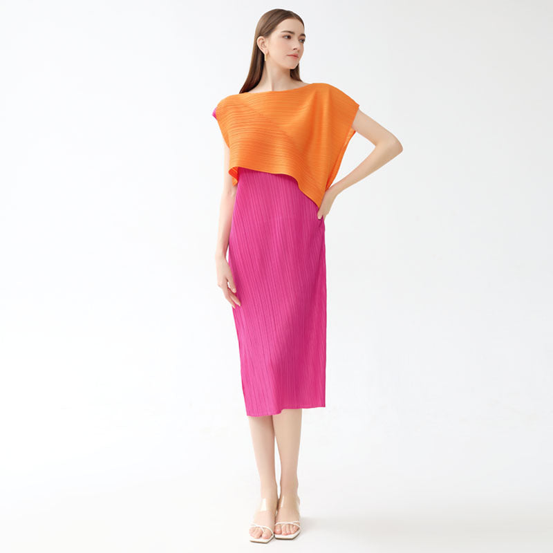 round Neck Multicolor Dress Fake Two-Piece Sleeveless Level Slim Fit A- line Dress Sense Classic Style