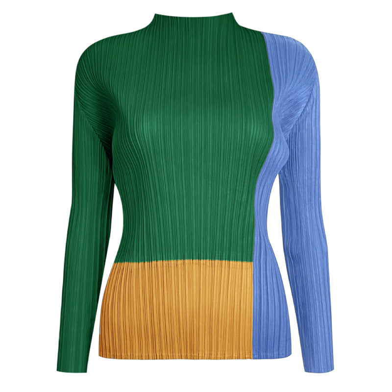 Half Collar Color Contrast Long Sleeve T-shirt Slimming Versatile Bottoming Shirt Niche Inner Wear Blouse