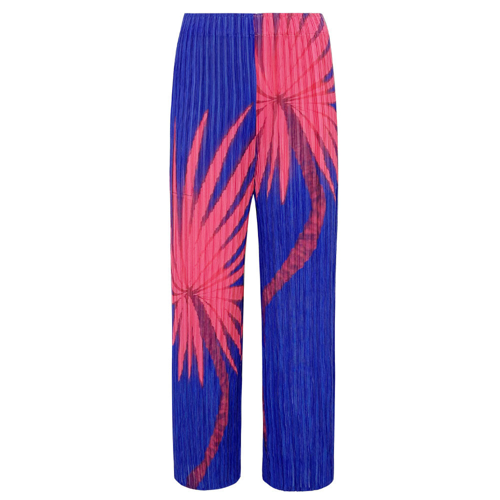 Printed 3/4 Sleeves Straight-Leg Pants Slim Fit Casual Two-Piece Suit