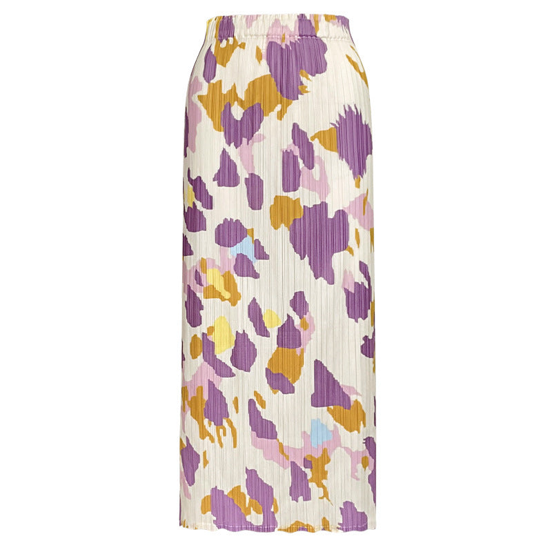 Pleated Skirt Slim Waist Drooping Slimming Printed Women's A- line Midi Skirt Women