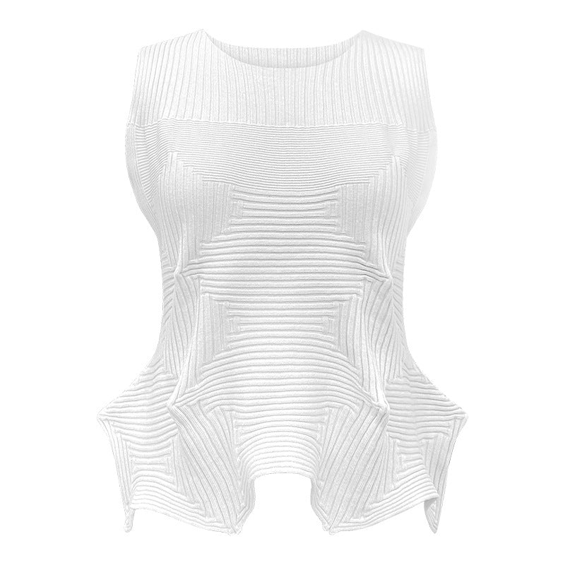 Heavy-Duty Crocheted Striped Sleeveless T-shirt for Women Summer Irregular Niche Knitwear Waist Short Top for Women