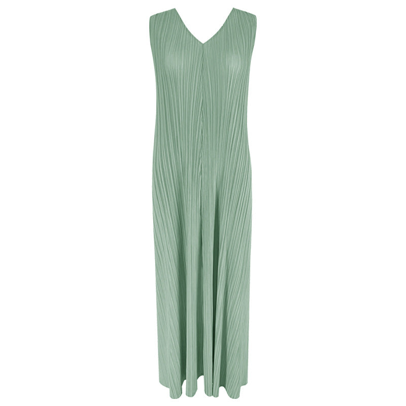 Gentle Dress Women's V-neck Design Sleeveless Dress Loose Mid-Length