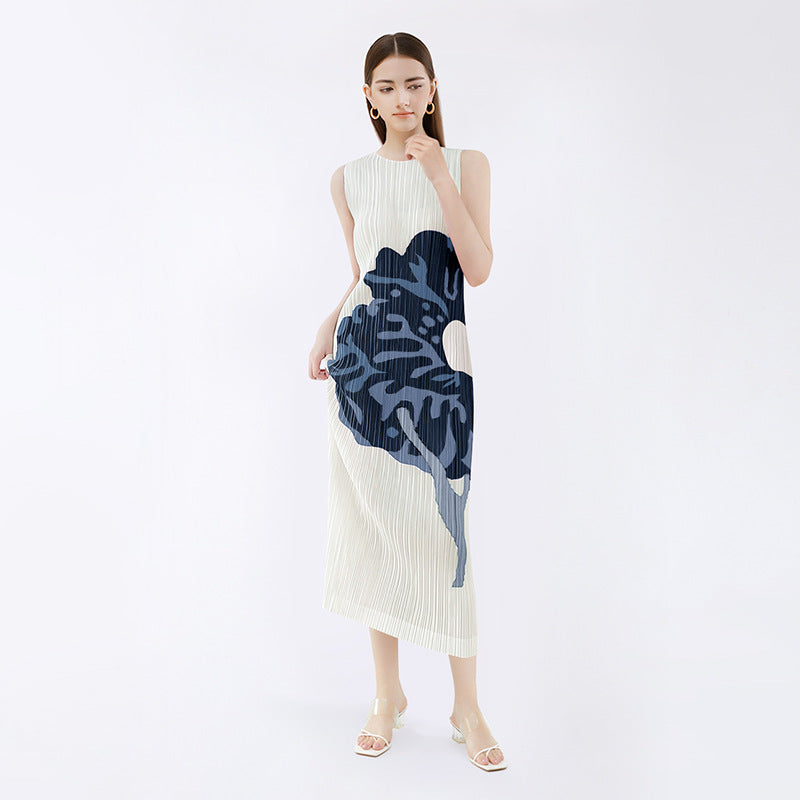 Dress Design Flower Sleeveless round Neck A- line Skirt Dress Women