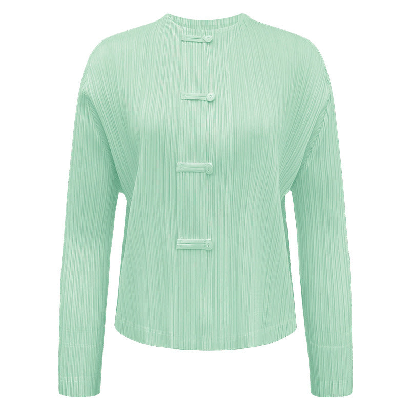 New Chinese Style Light National Style Women's round Neck Solid Color Shirt Underwear Long Sleeved Top