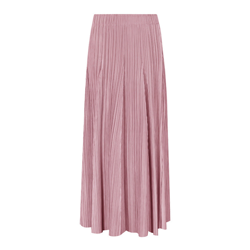 Leisure Anti-Aging Solid Skirt Women's Casual Mid-Length Patchwork Pleated Skirt Women