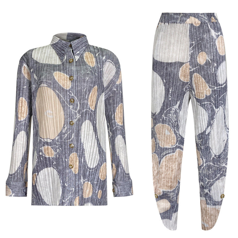 Design Pleated Suit Women's Casual Classic Style Two-Piece Set