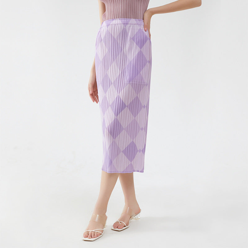 A- line Skirt Women's Skirt Mid-Length Commuter Design Sense Niche Waist Plaid Skirt