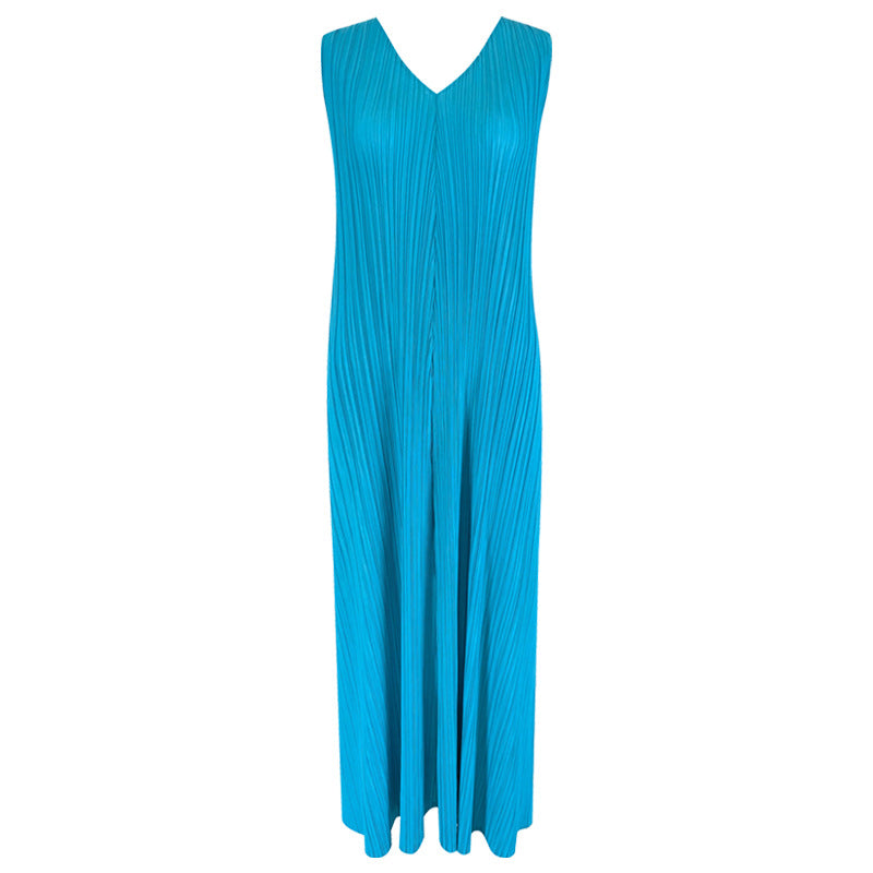 Gentle Dress Women's V-neck Design Sleeveless Dress Loose Mid-Length