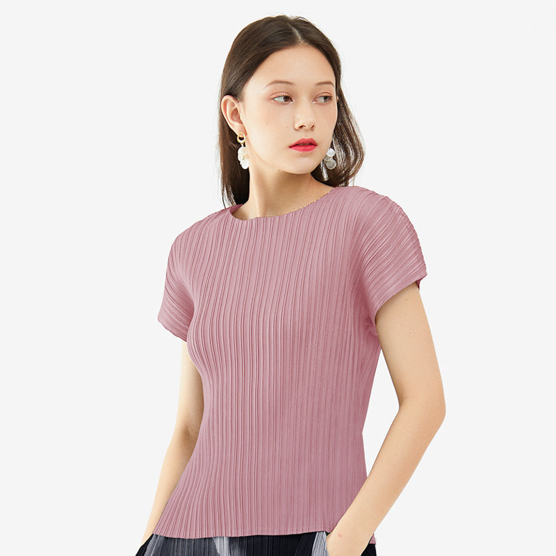 Inner Bottoming Shirt round Neck Short Sleeve T-shirt Women's Loose Leisure All-Matching Solid Color Top