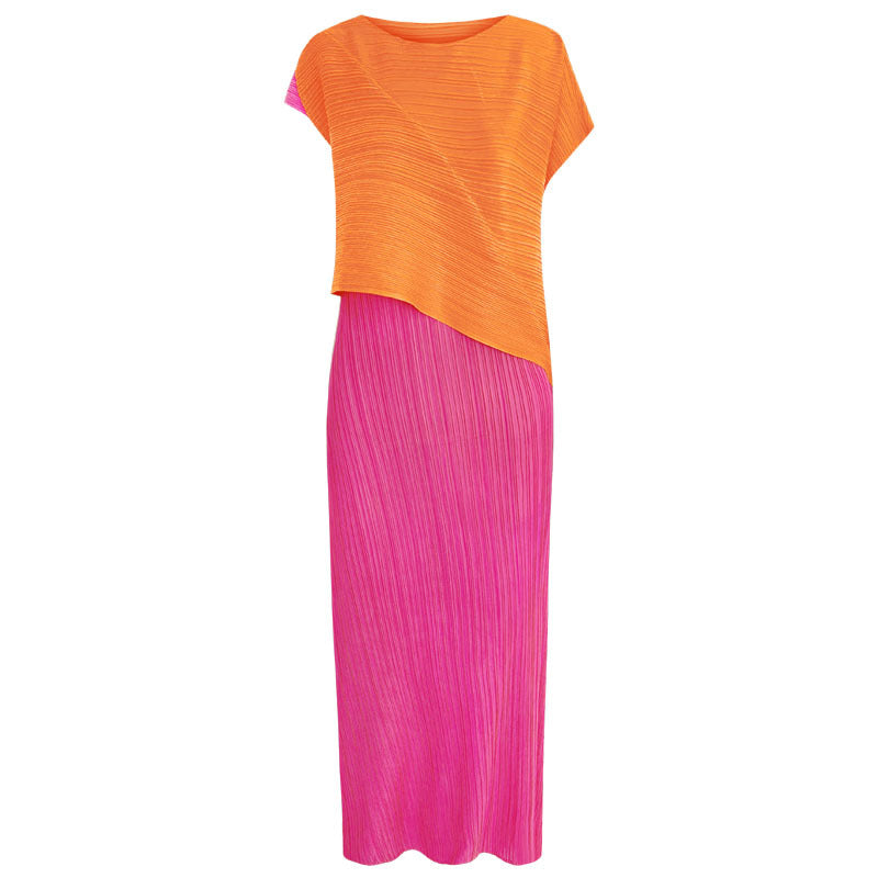 round Neck Multicolor Dress Fake Two-Piece Sleeveless Level Slim Fit A- line Dress Sense Classic Style