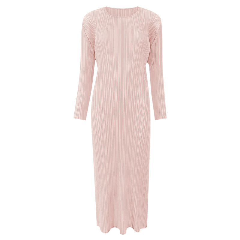 Classic Long Sleeve Solid Color Dress Women's Mid-Length Simple Slim Fit Slit Bottoming Skirt Autumn Clothing