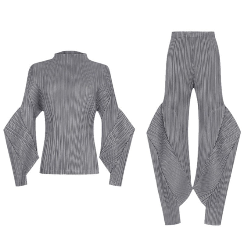 Elegant All-Match Suit Solid Color Design Blouse Casual Trousers Two-Piece Set