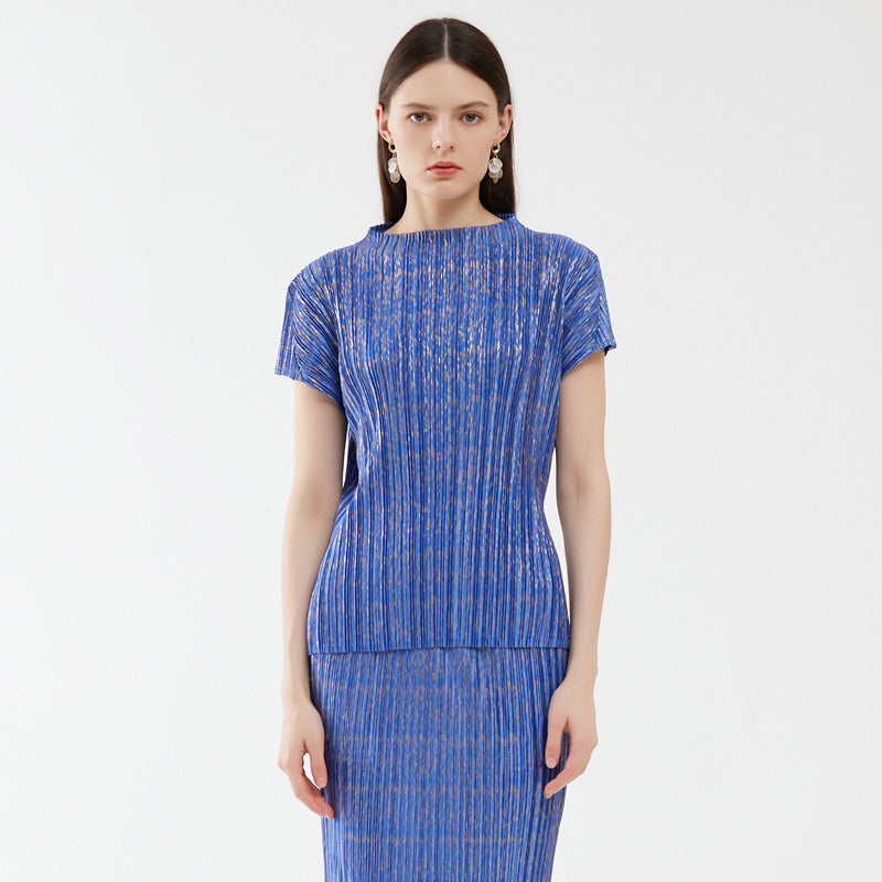 Casual Suit Women's Design Temperament Year Short-Sleeved T-shirt Pleated Skirt Two-Piece Set for Women