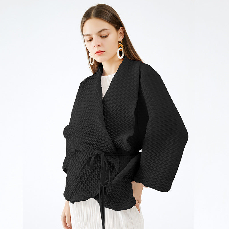 Handmade Coat Women Loose Batwing Sleeve Coat Solid Color Polo Collar Long Sleeves Outer Match