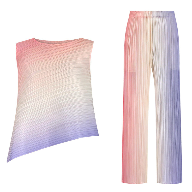 Gradient Suit Wide Leg Pants Irregular Top Vest Suit Suit Women