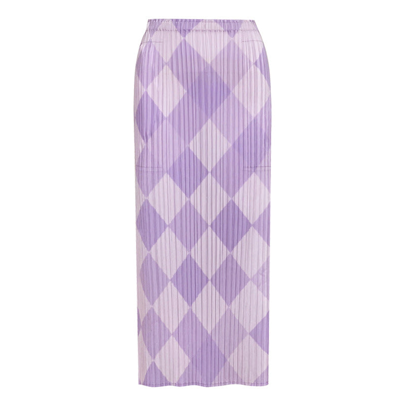 A- line Skirt Women's Skirt Mid-Length Commuter Design Sense Niche Waist Plaid Skirt