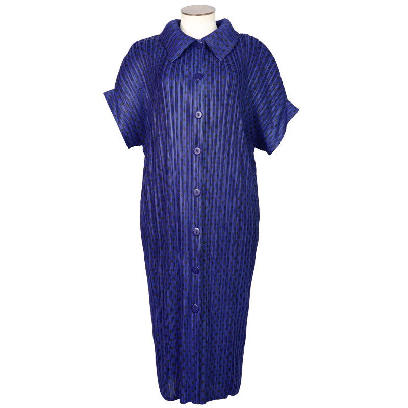 Printing Mesh Red Wave Point Lapel Button Cardigan Outer Wear Cardigan Dress and Coat