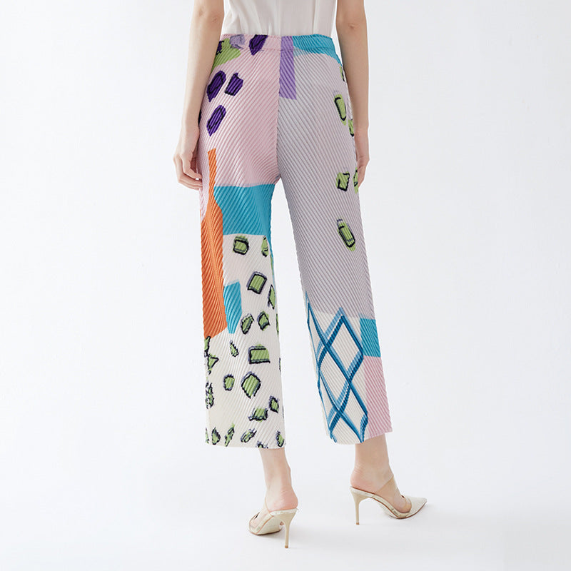 Scale Pleated Printing Grade Sense Straight-Leg Pants Women's Annual Stretch Drooping Straight Slimming Trousers Women's