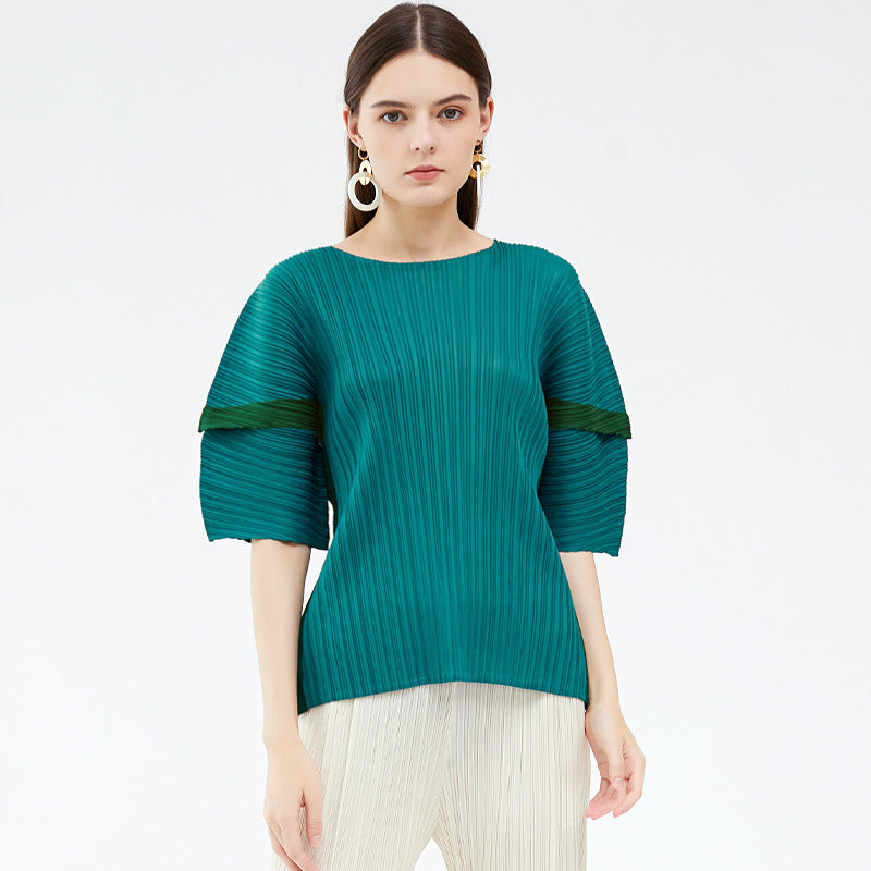 Plus Size Contrast Color Design Simple Loose Patchwork Top Female Summer