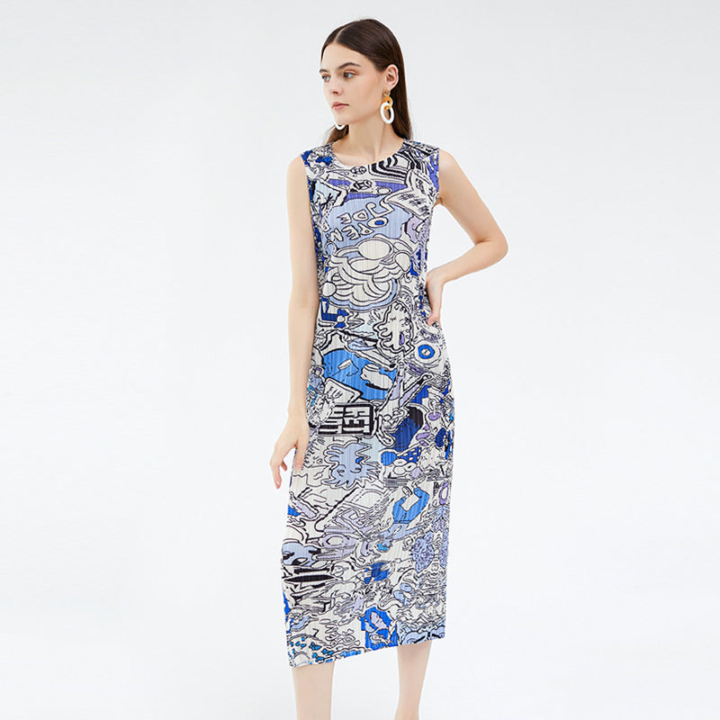 Graffiti Printing Slim Fit Dress Women's Summer Thin Waist Color Casual A- line Dress