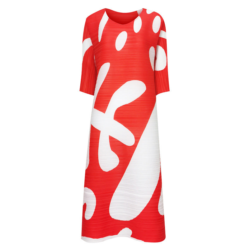 Lantern Dress Elegant Mid-Sleeve Women's Mid-Length Printed Dress Women's Fashion