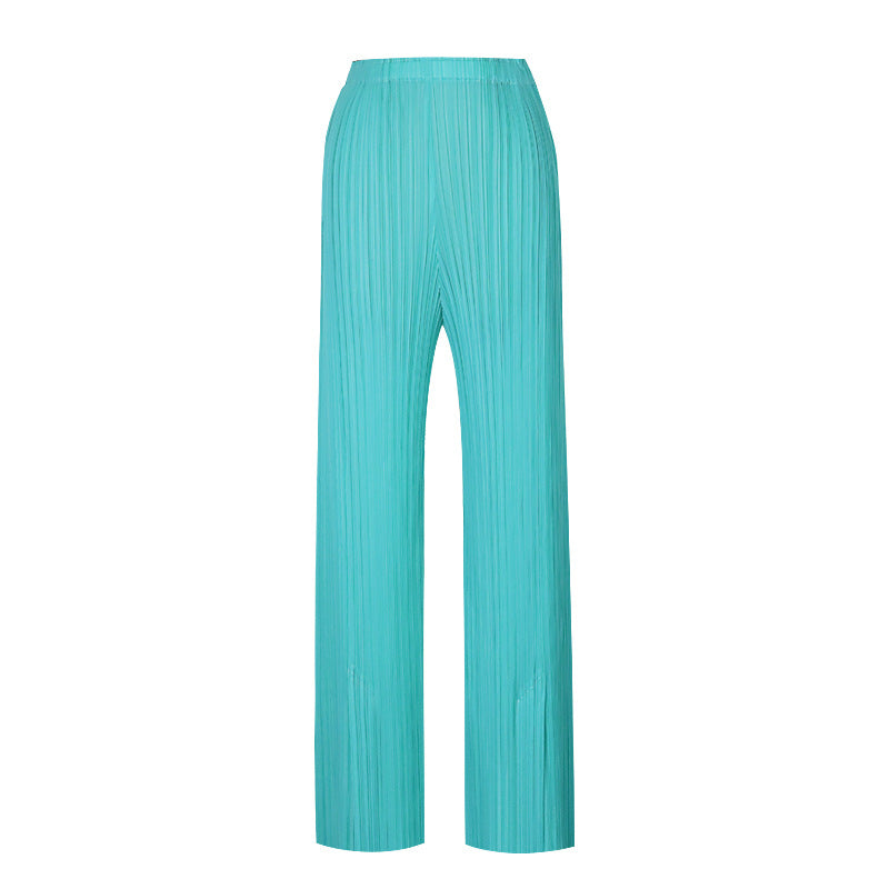 Casual Pants Simple Loose Comfortable Stretch Pleated Trousers Split Straight Pants Women