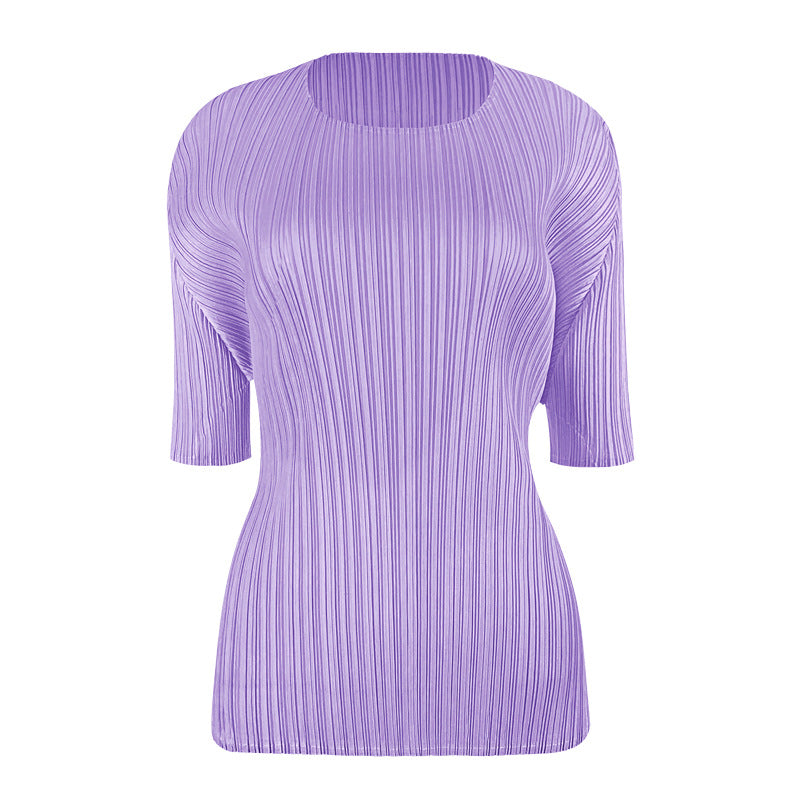 Simple Basic Solid Color round Neck T-shirt Slim-Fit Slimming Bottoming Shirt Top