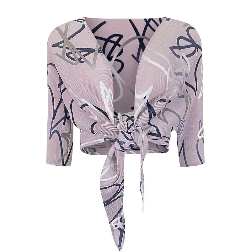 Pleated Sun Protection Clothing No Buckle Women's Lightweight Cardigan Model Half Sleeve Shirt Shawl Small Coat Women