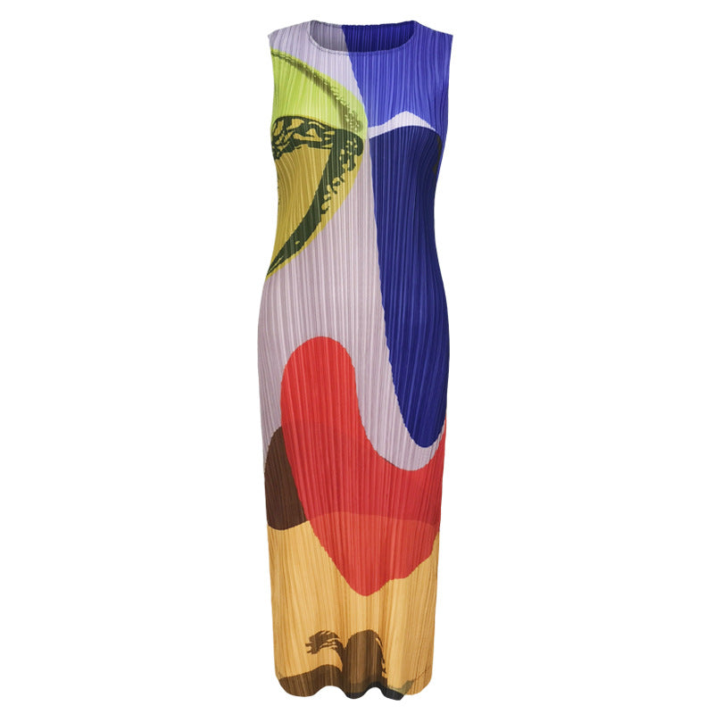 Dress Summer Elegant Slim-Fit Slimming Printed Dress Waist-Tight Color Matching Hip Skirt