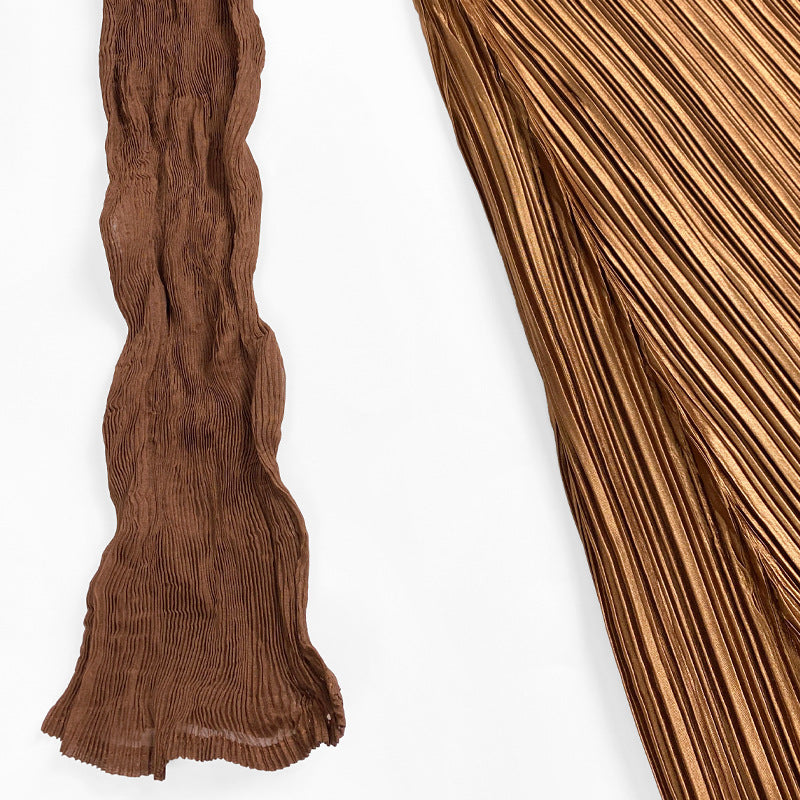 Satin Stitching Half Collar Long Sleeve Dress Women's Skirt Slim Fit Slimming Inner Cinched Waist Pleated Skirt Women