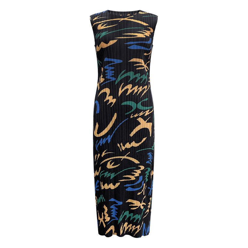 Printed Sleeveless Dress Women's Mid-Length Simple Slim Fit Bottoming Skirt