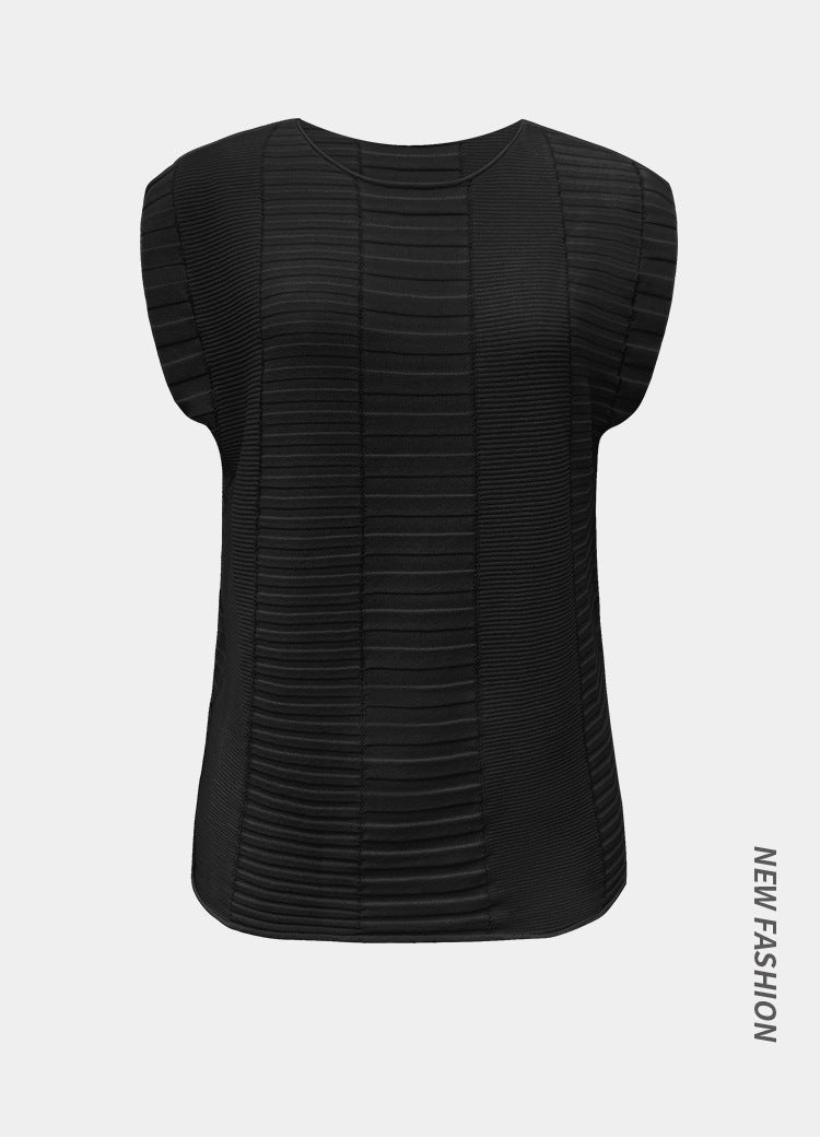 Breathable Solid Color Sweater Fashionable Sleeveless T-shirt Loose Waist Striped Thin Casual Top for Women Summer