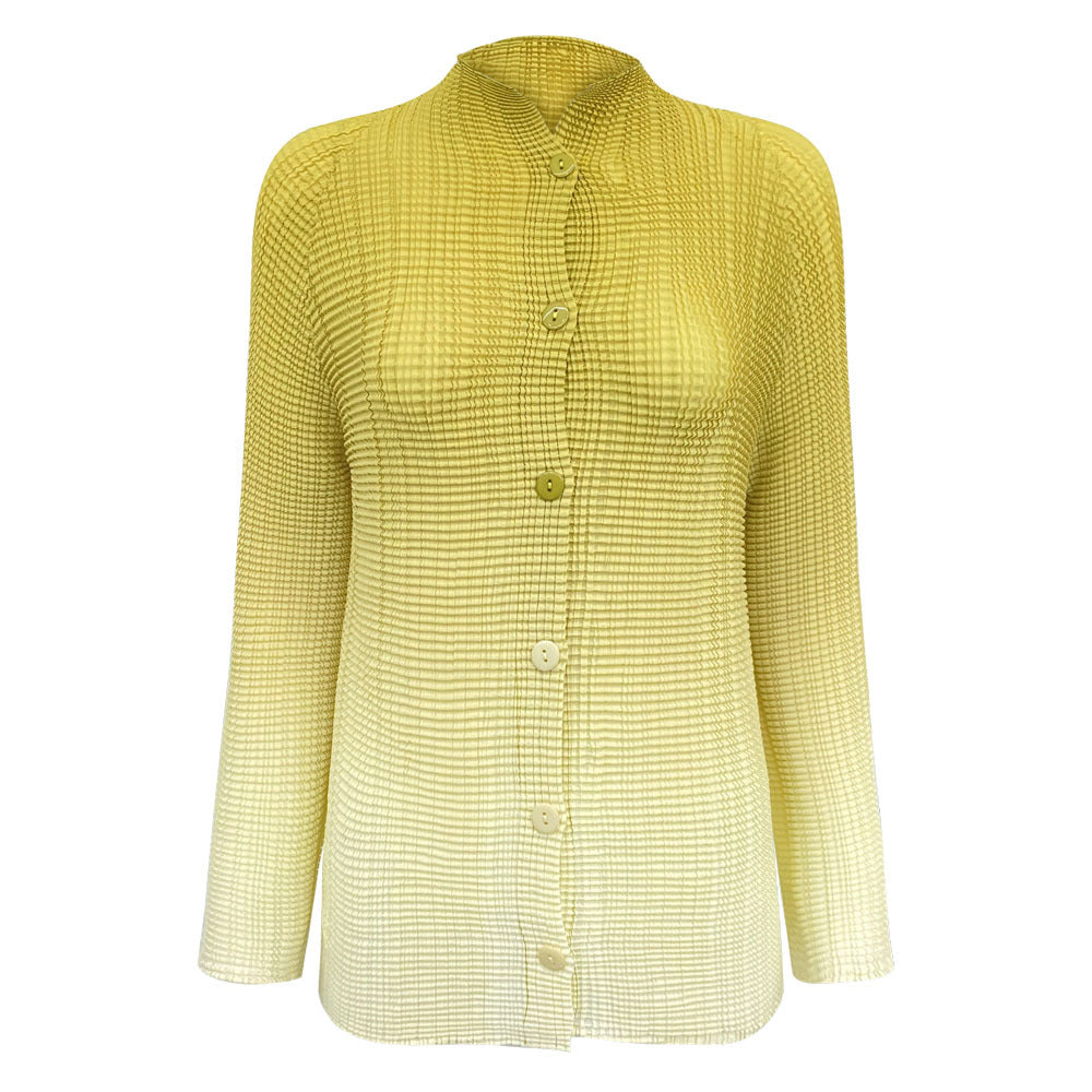 Gradient Pleated Chiffon Shirt Versatile Casual Small Open Collar Sweet Slimming Long Sleeve Printed Top for Women