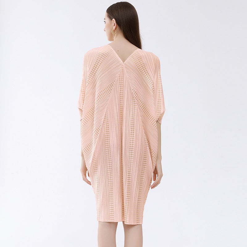 New Pink to Make You Younger Slimming Sense of Design Elegant Mid-Length Batwing Sleeve Gilding Dress