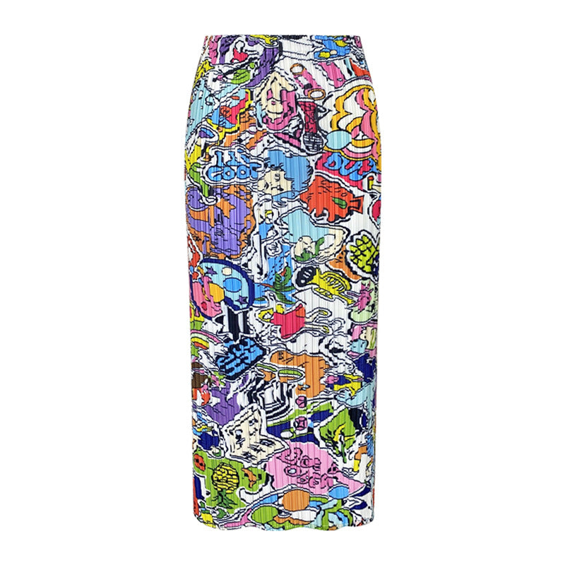 Graffiti Printing Skirt Long Skirt Slim Fit Slit Sheath A- line Skirt
