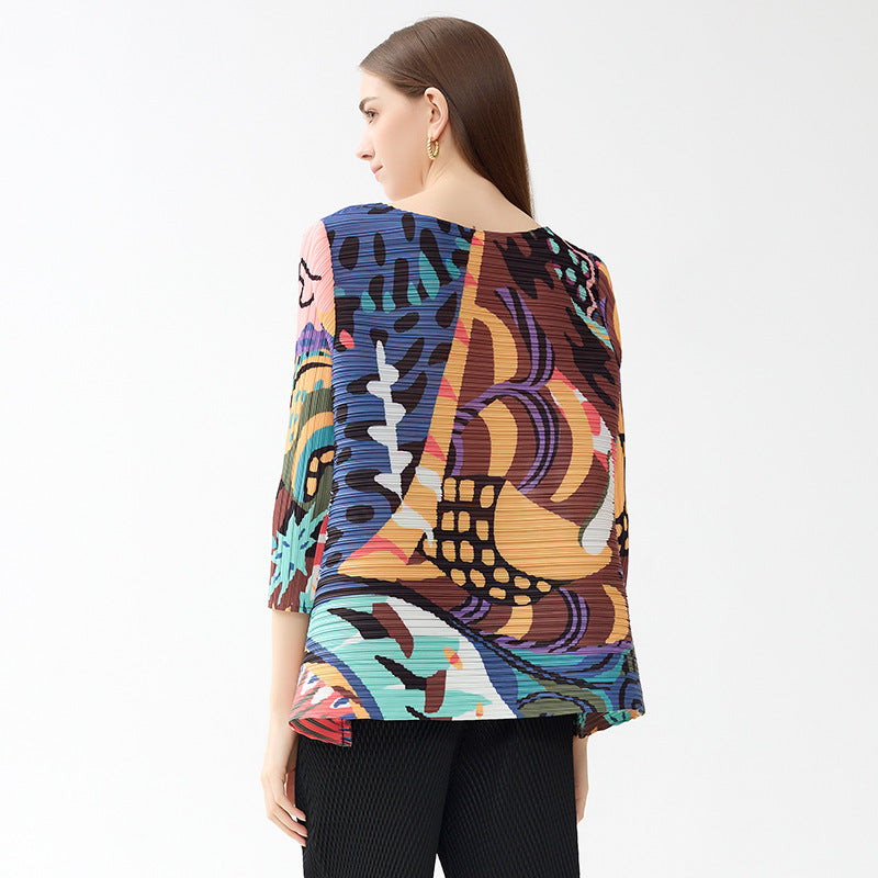 Design Sense Niche T-shirt round Neck Loose Graffiti A- line Skirt Top for Women