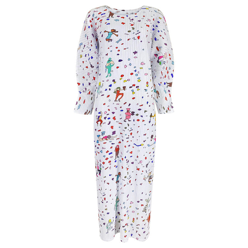 Petite Dress Pleated Slim-Fit Long-Sleeved Pleated Dress