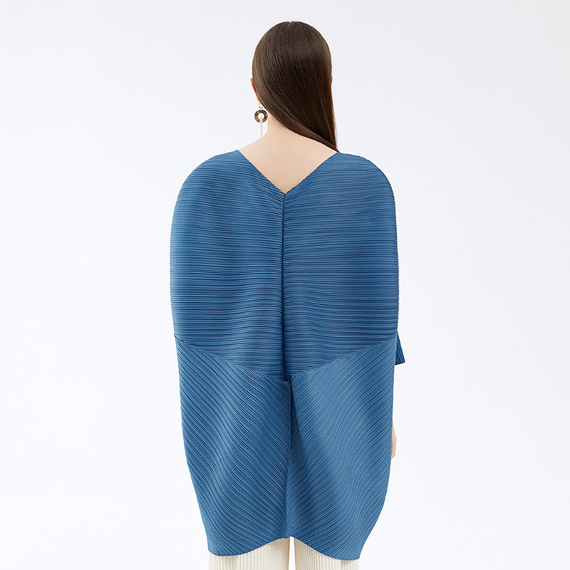 Batwing Sleeve Design Love Top Loose Solid Color Mid-Length Stitching Long Sleeve T-shirt Women