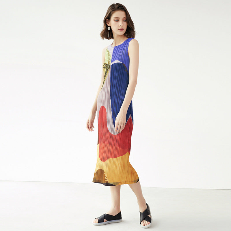 Dress Summer Elegant Slim-Fit Slimming Printed Dress Waist-Tight Color Matching Hip Skirt