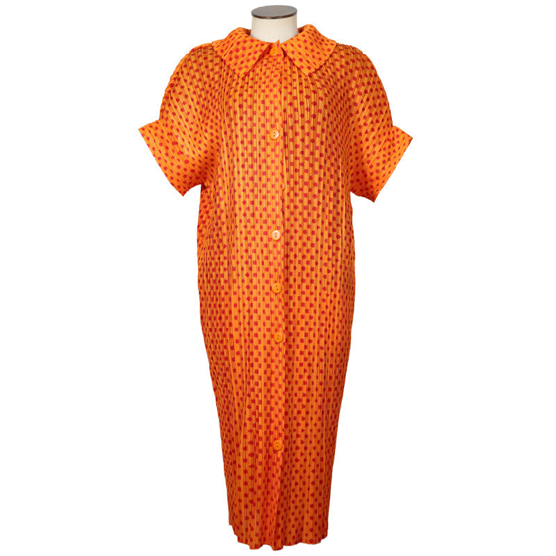 Printing Mesh Red Wave Point Lapel Button Cardigan Outer Wear Cardigan Dress and Coat