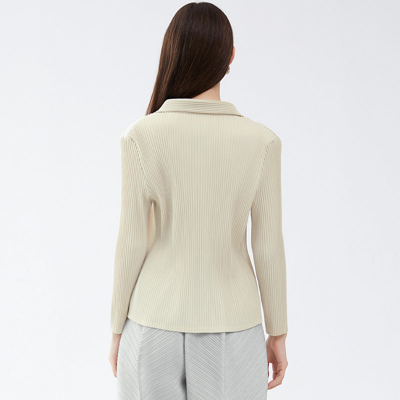 Long Sleeve Inner Wear Polo Collar Bottoming T-shirt Women's Slim Fit Slimming Casual Peplum Top