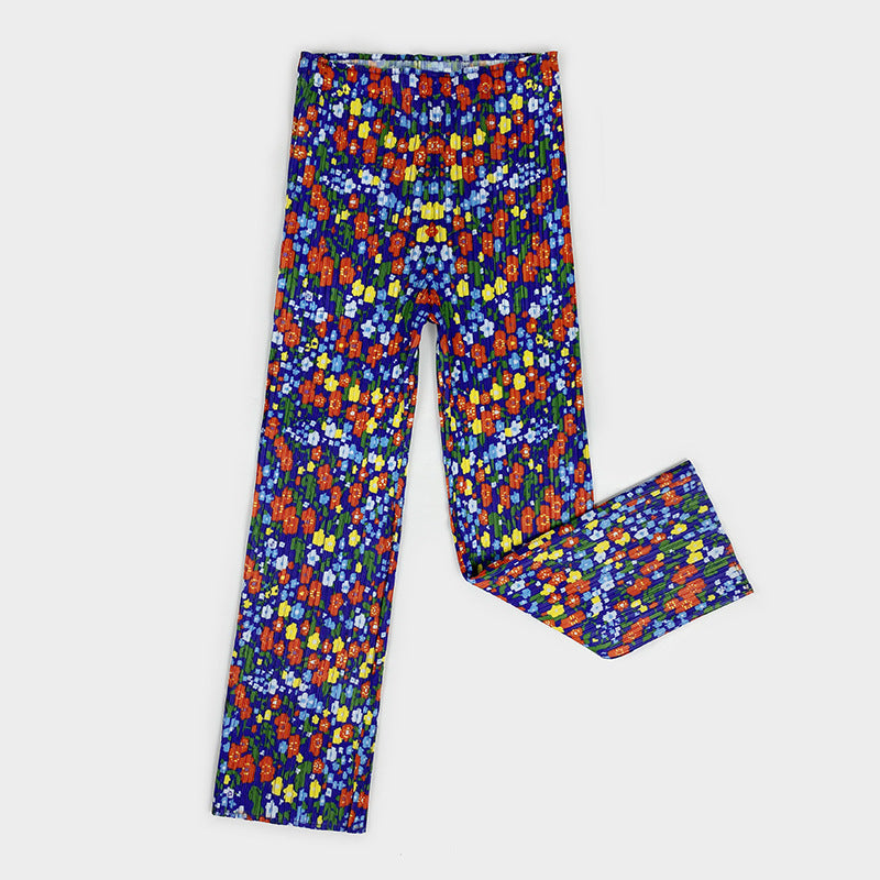 Comfort and Casual Straight-Leg Pants Women's Personality Street Hipster Small Floral Waist Casual Pants Women
