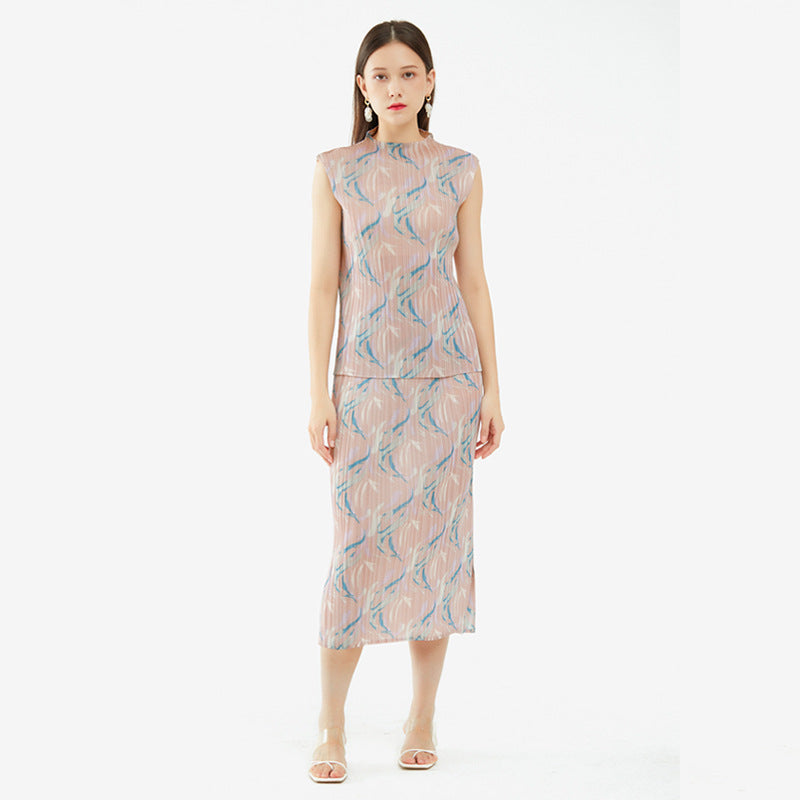 Classic Style Casual Printing Suit Slimming Top and Skirt Coat for Women