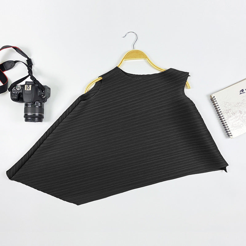 Simple and Irregular round Neck All-Matching Top Sleeveless Solid Color Female in Stock