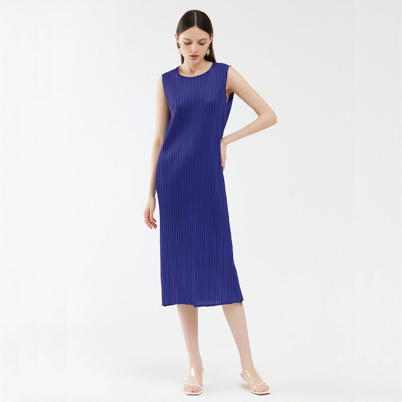 Design Sense Split Sleeveless Dress Women's Elegant Zipper Dress